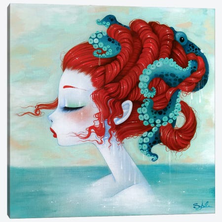 Octopus Blue Canvas Print #SHB264} by Stéphanie Bouw Canvas Art Print