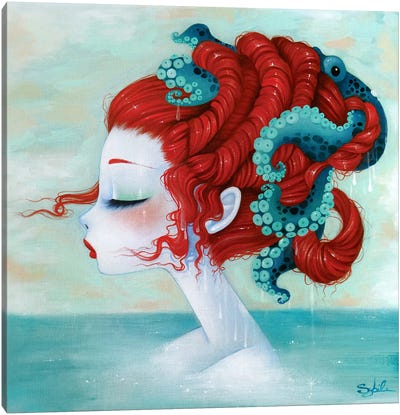 Octopus Blue Canvas Art Print - Mermaid Art