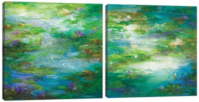 Water Lily Pond Diptych Canvas Art Print - Sheila Finch