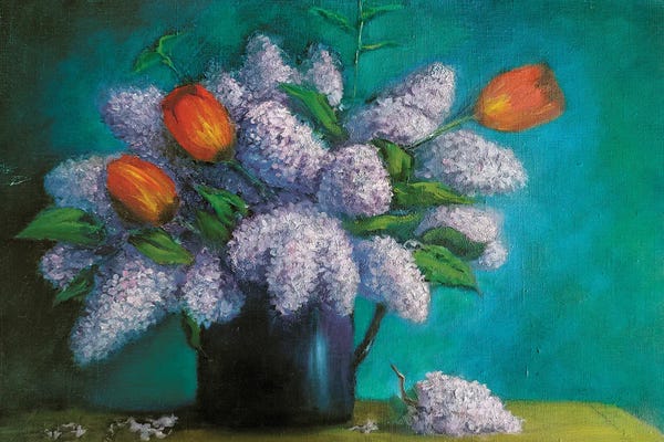 Lilacs: Lilac With Tulips by Lana Shamshurina