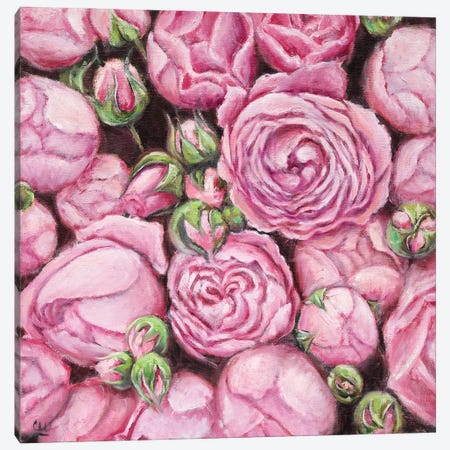 Pink Roses Flat Lay Canvas Print #SHH23} by Lana Shamshurina Canvas Artwork