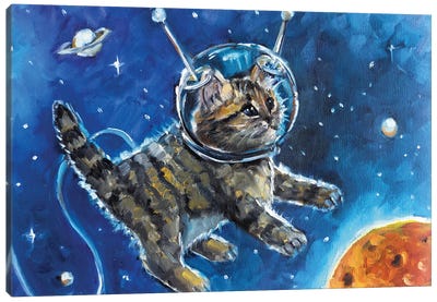 Kitten In The Space Canvas Art Print - Space Fiction Art