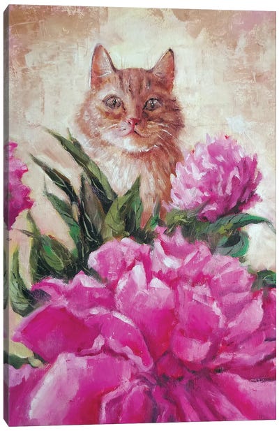 Peonies For Cat Canvas Art Print - Lana Shamshurina