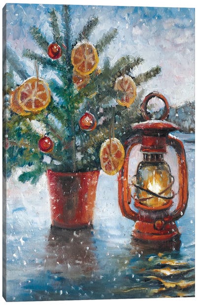 Old Lantern Canvas Art Print - Vintage Christmas Décor
