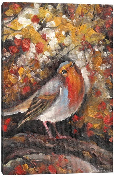 Robin Bird In Autumn Canvas Art Print - Robin Art
