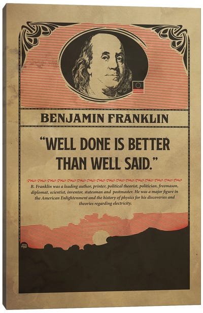 Benjamin Franklin Retro Poster Canvas Art Print - Benjamin Franklin