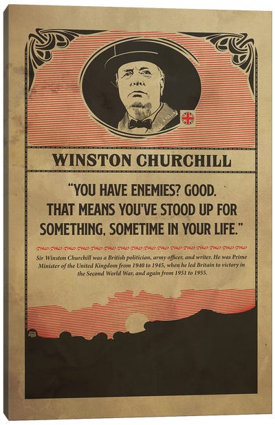 Churcill Retro Poster Canvas Art Print - Winston Churchill