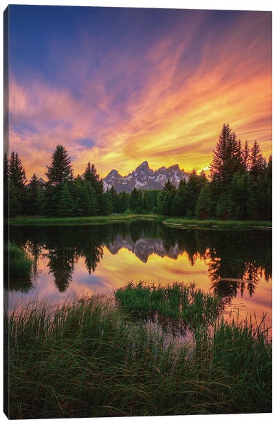Last Rays Over The Grand Tetons Canvas Art Print - Mountain Sunrise & Sunset Art