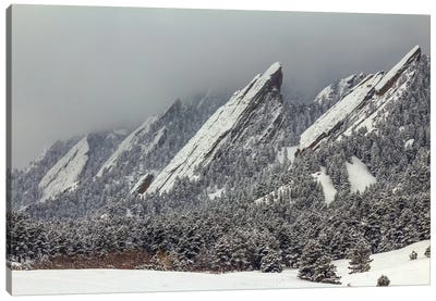 Snow On The Flatirons Canvas Art Print - Mountains Scenic Photography