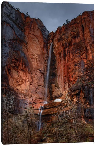 Waterfall Beauty At Zion Canvas Art Print - Cliff Art