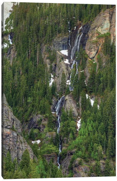 Waterfalls And Green Trees Canvas Art Print - Cliff Art