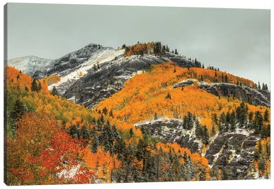 White Lace And Autumn Ridges Canvas Art Print - Snowy Mountain Art