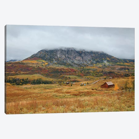 Autumn Barn At Deep Creek Mesa Canvas Print #SHL401} by Bill Sherrell Canvas Art Print