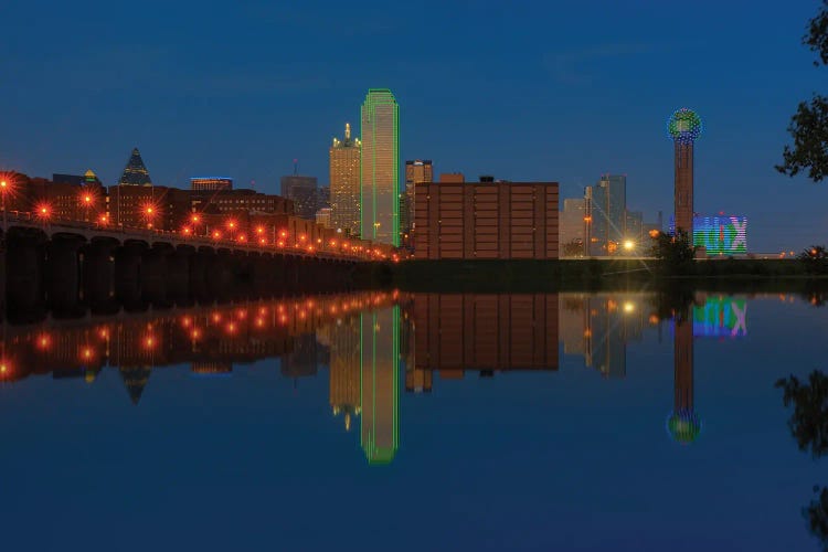 Dallas Skyline And Reflection At Twilight