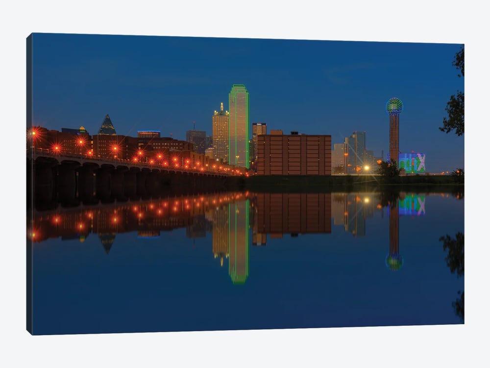 Dallas Skyline And Reflection At Twilight by Bill Sherrell 1-piece Canvas Wall Art