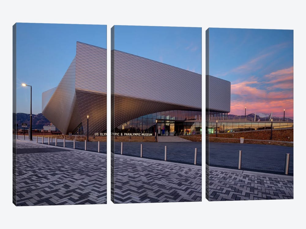 Dawn At The U. S. Olympic And Paralympic Museum by Bill Sherrell 3-piece Canvas Print