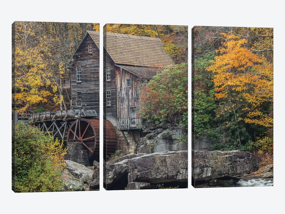 Glade Creek Grist Mill by Bill Sherrell 3-piece Canvas Art