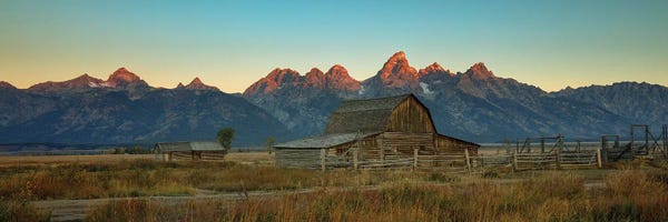 Bill Sherrell: Sunrise Over John Moulton Barn Panoramic by Bill Sherrell