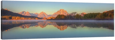 Sunrise Reflection Of Mount Moran Canvas Art Print - Mountain Sunrise & Sunset Art