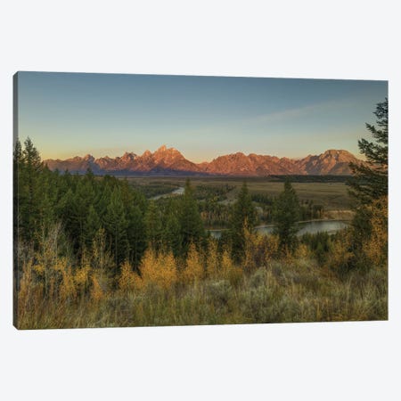 Dawn At The Snake River And The Grand Tetons Canvas Print #SHL543} by Bill Sherrell Canvas Artwork