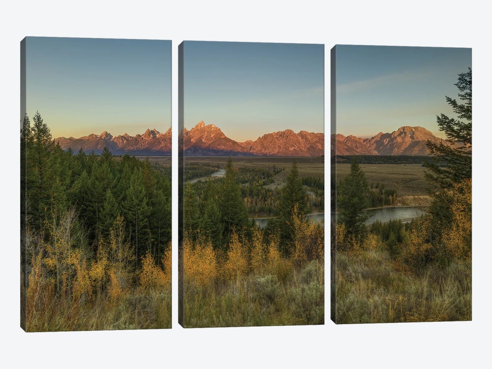 Dawn At The Snake River And The Grand Tetons by Bill Sherrell 3-piece Canvas Print