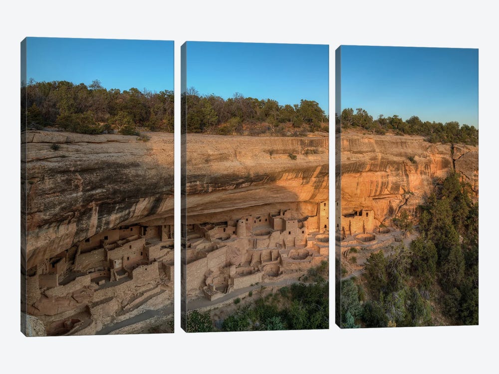 Last Rays Over Cliff Palace At Mesa Verde by Bill Sherrell 3-piece Canvas Print