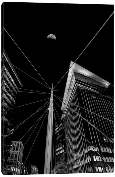 Half Moon Over The Mast At Denver's Millennium Bridge Canvas Art Print - Bill Sherrell
