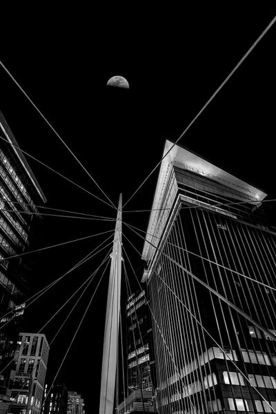 Colorado: Half Moon Over The Mast At Denver's Millennium Bridge by Bill Sherrell