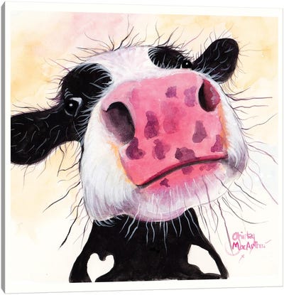 Betty Blueberry Square Canvas Art Print - Cow Art