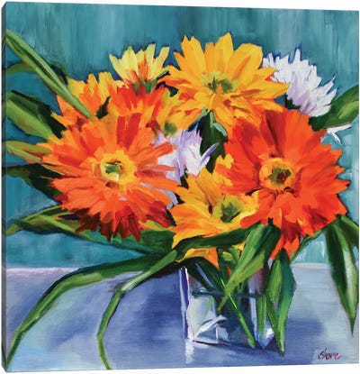 Flowers In Vase Canvas Art Print - Daisy Art