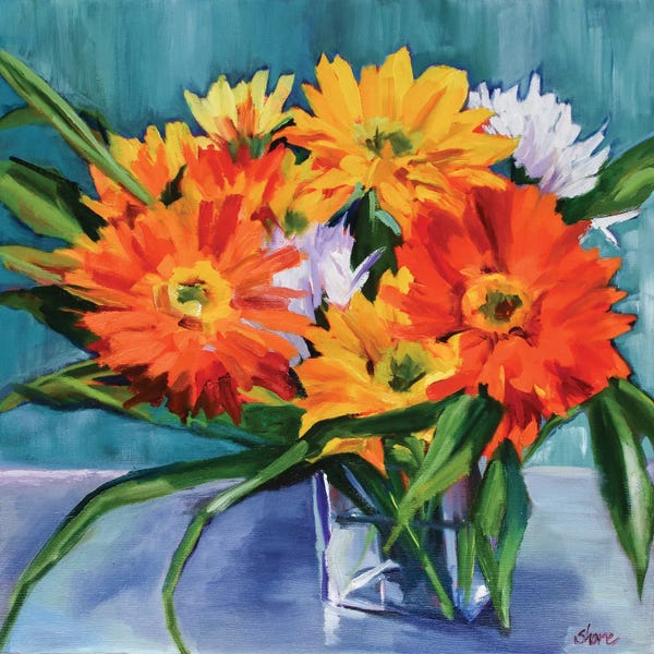 Gerbera Daisies: Flowers In Vase by Maxine Shore