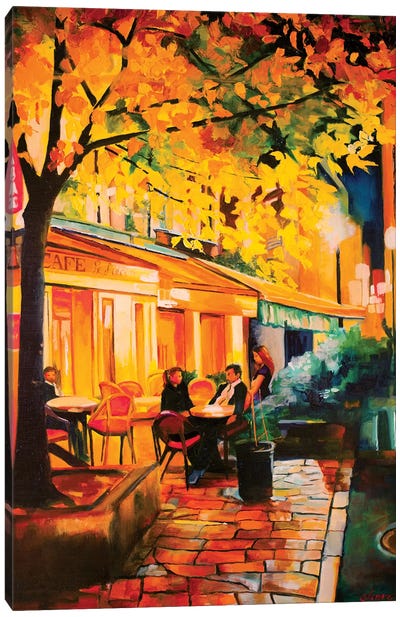 Corner Cafe Canvas Art Print - Orange