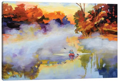 Paddling In The Mist Canvas Art Print - Rowboat Art