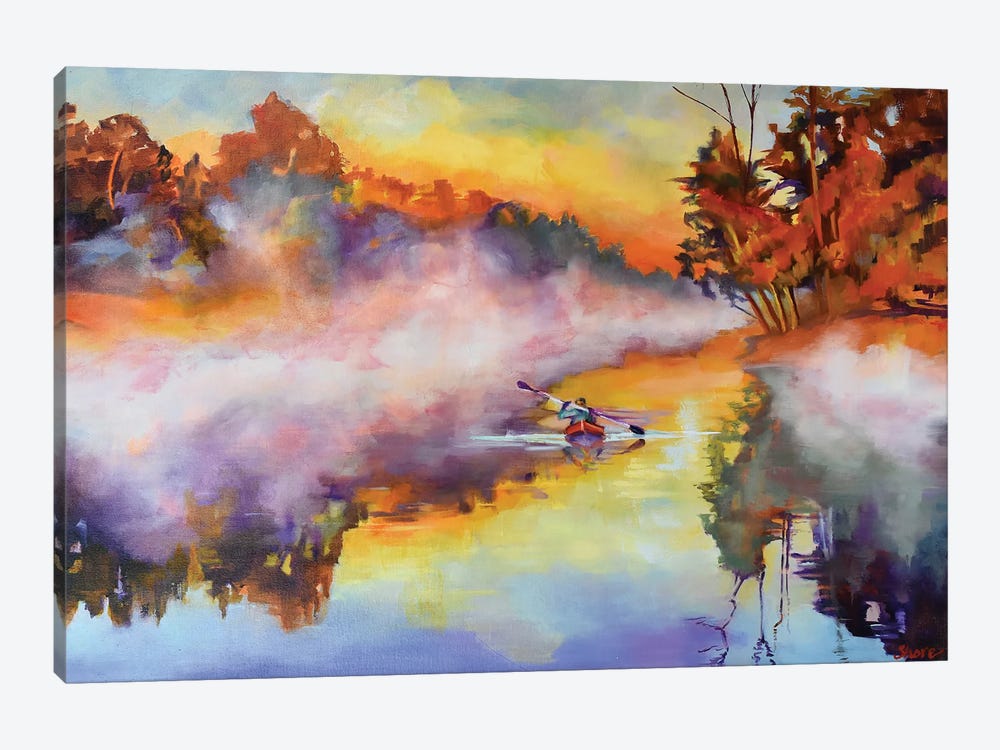 Kayak In The Mist by Maxine Shore 1-piece Art Print