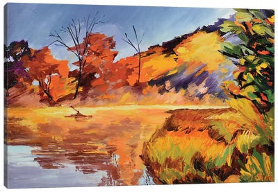 Kayak And Orange Trees Canvas Art Print - Maxine Shore