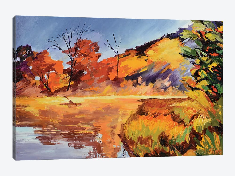 Kayak And Orange Trees by Maxine Shore 1-piece Canvas Wall Art