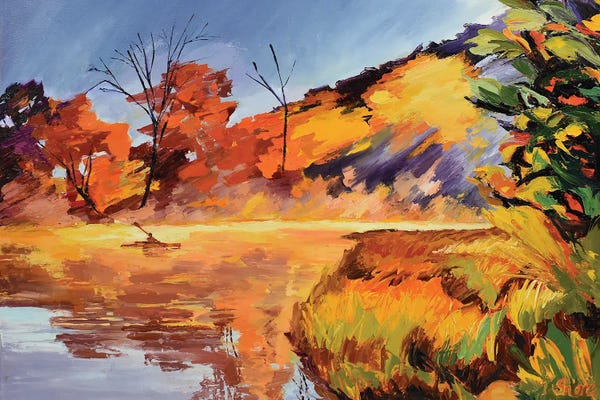 Maxine Shore: Kayak And Orange Trees by Maxine Shore