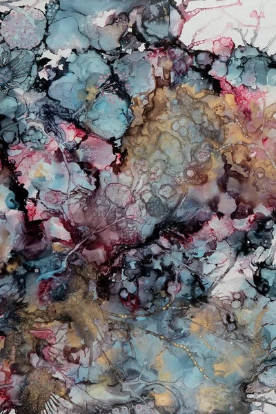 Jewel Tone Abstracts: Teal & Gold Floral by Mishel Schwartz