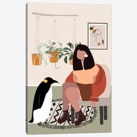 Penguin In My Living Room Canvas Print #SHZ100} by Jania Sharipzhanova Art Print
