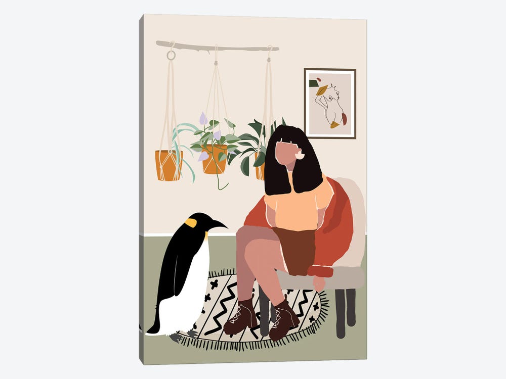 Penguin In My Living Room by Jania Sharipzhanova 1-piece Art Print