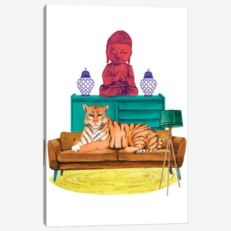 Tiger In Chinoiserie Decor Room Canvas Print #SHZ102} by Jania Sharipzhanova Canvas Print