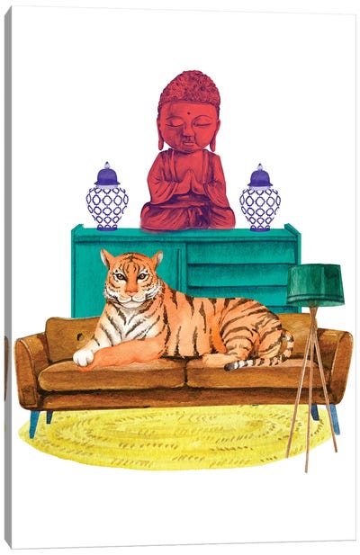 Tiger In Chinoiserie Decor Room Canvas Art Print - Buddha