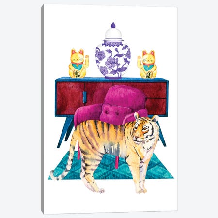 Tiger In Chinoiserie Decor Living Room Canvas Print #SHZ103} by Jania Sharipzhanova Canvas Print