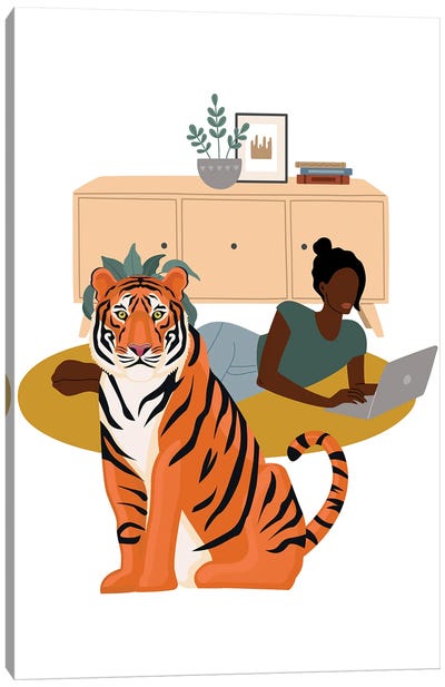 Tiger In My Room Canvas Art Print - Jania Sharipzhanova
