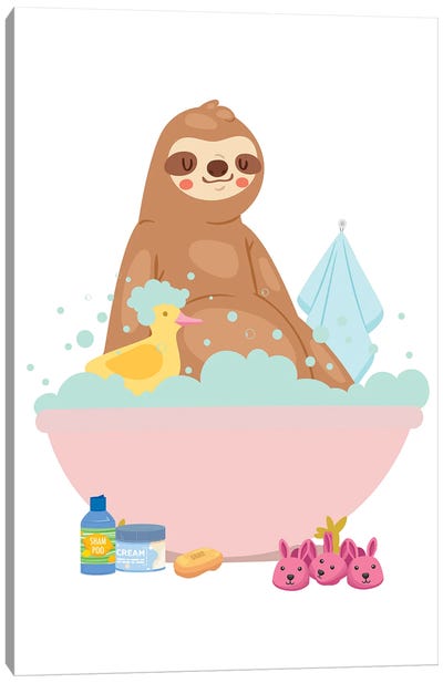 Sloth Taking A Bath Canvas Art Print - Jania Sharipzhanova