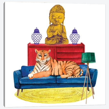 Tiger And Buddha Canvas Print #SHZ107} by Jania Sharipzhanova Canvas Artwork