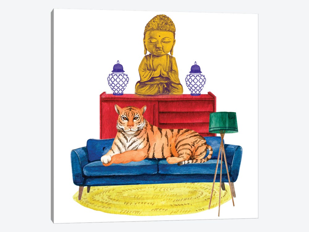 Tiger And Buddha by Jania Sharipzhanova 1-piece Canvas Wall Art