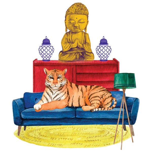 Charming Blue: Tiger And Buddha by Jania Sharipzhanova