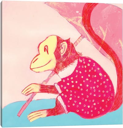 Red Chinoiserie Monkey Canvas Art Print - Monkey Art