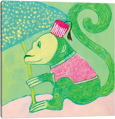 Green Chinoiserie Monkey Canvas Art Print - Monkey Art